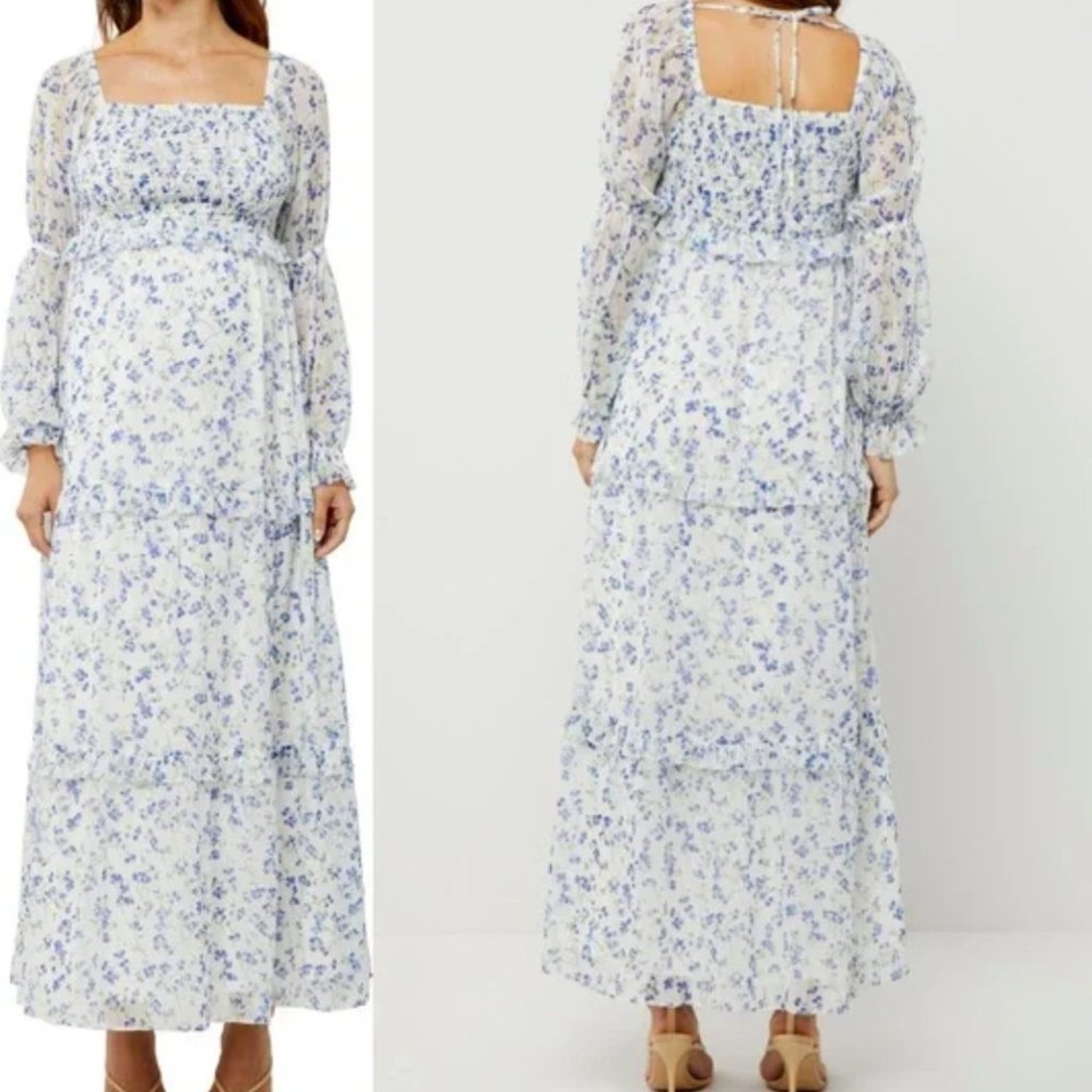 (Maternity) A Pea in the Pod- smocked bodice floral maxi dress - Blue Meadow.